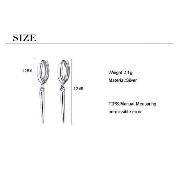 *NEW 925 Sterling Silver Spike Drop Huggie Hoops - Picture 8 of 8